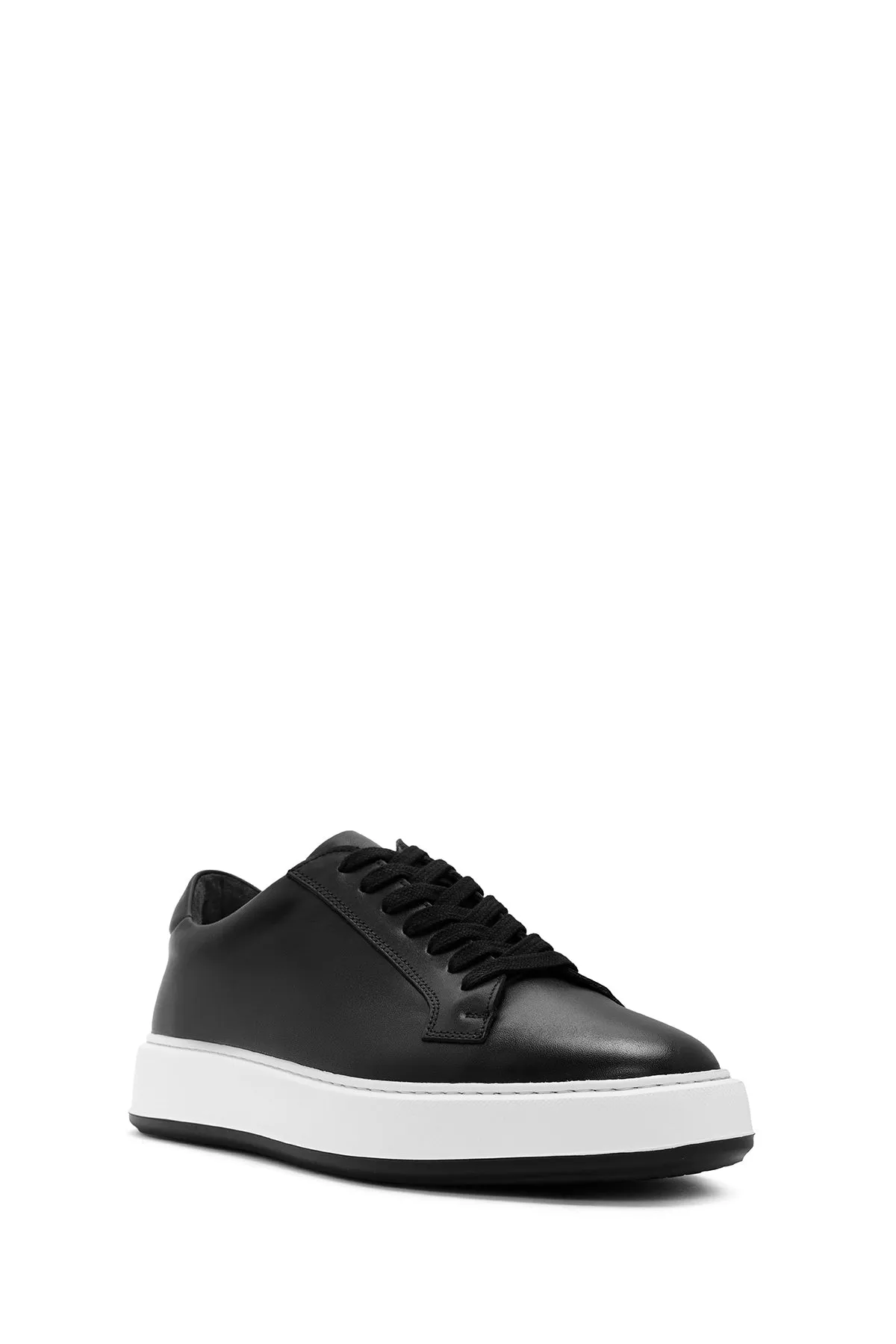 Erkek Siyah Bağcıklı Deri Sneaker