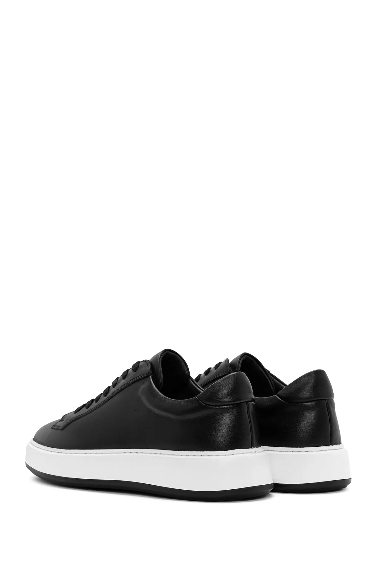 Erkek Siyah Bağcıklı Deri Sneaker