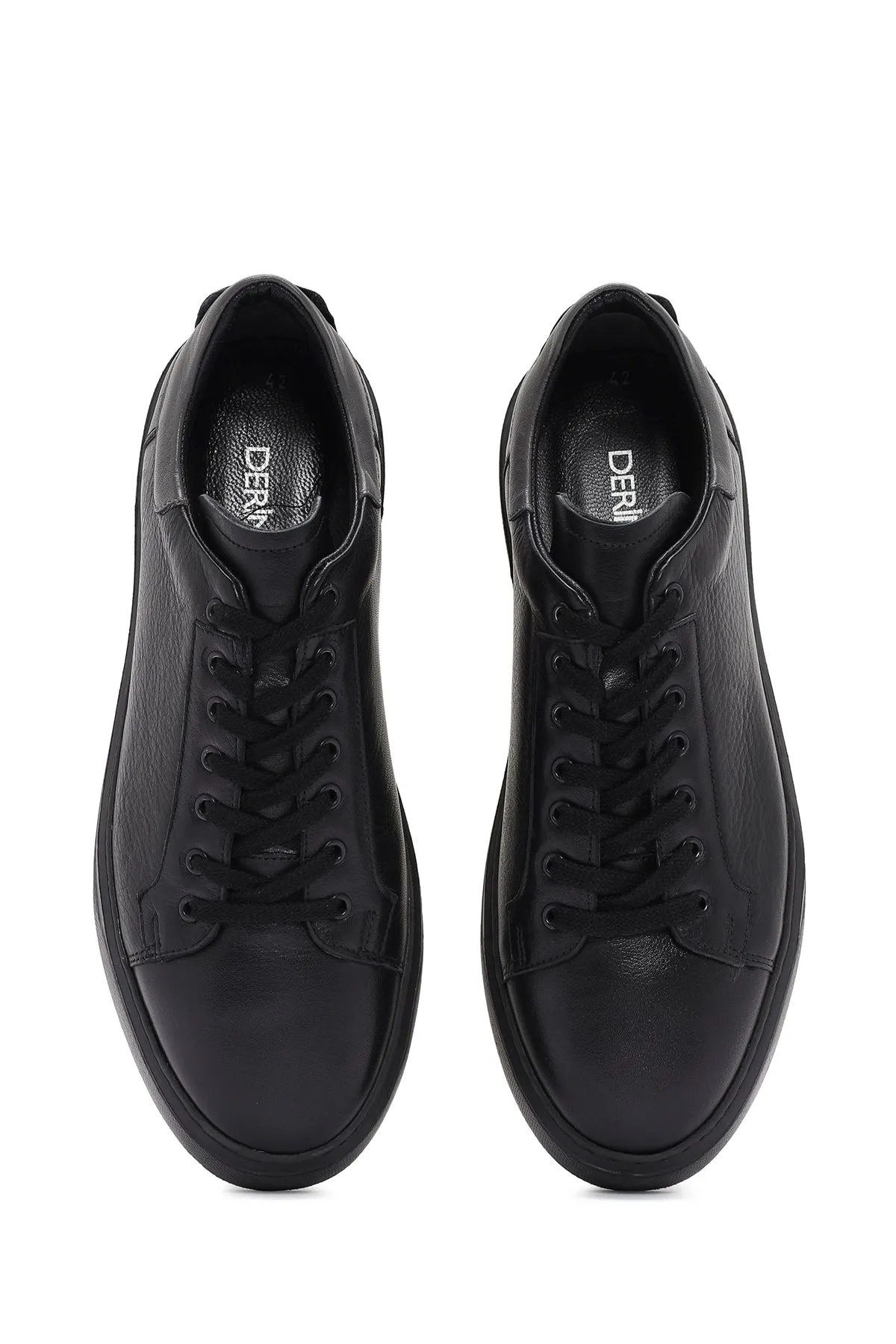 Erkek Siyah Bağcıklı Deri Sneaker