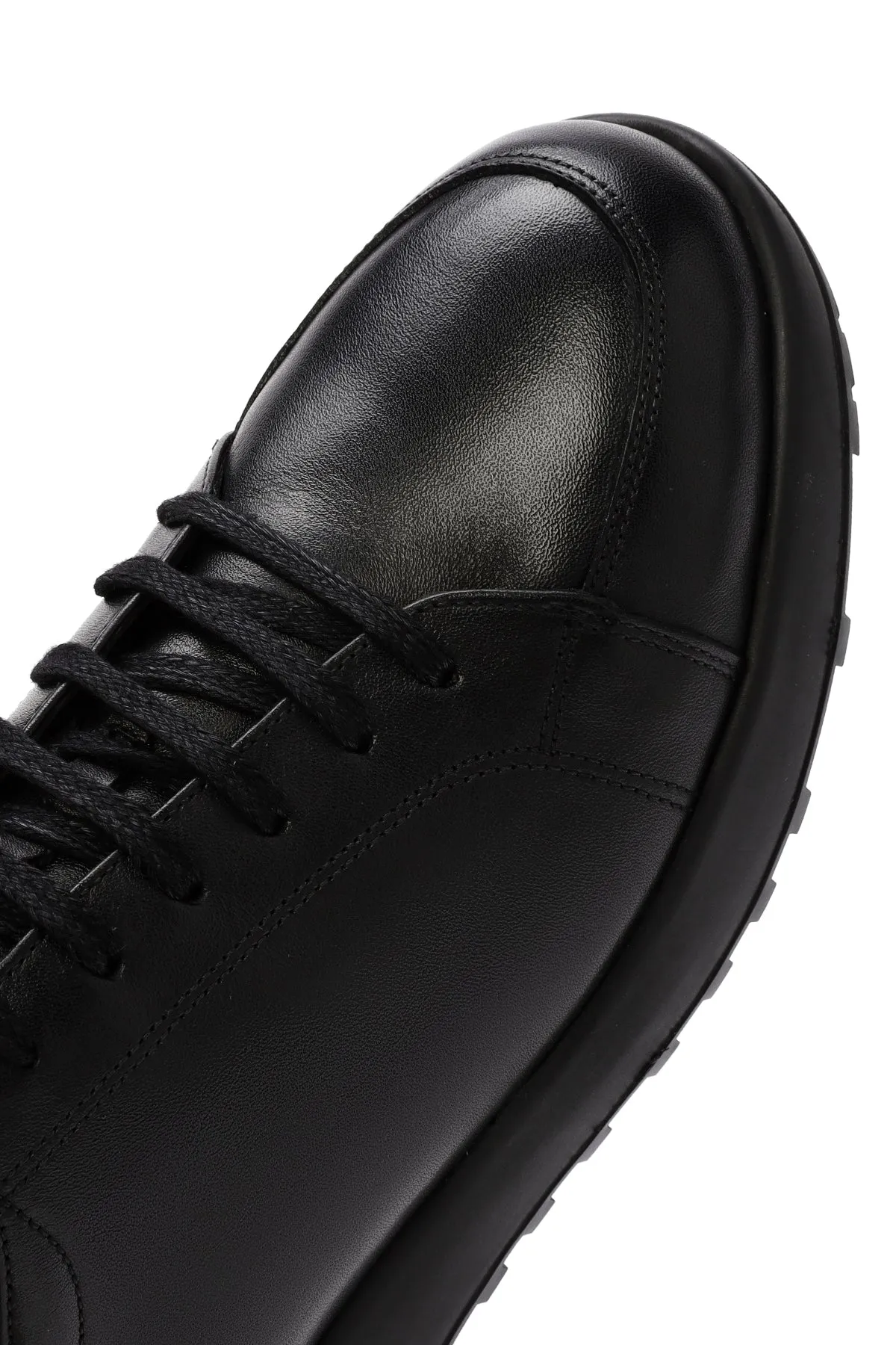 Erkek Siyah bağcıklı Deri Sneaker
