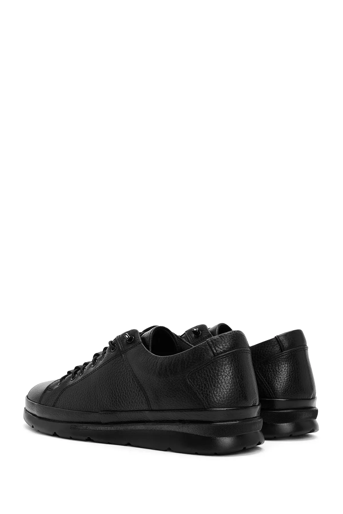 Erkek Siyah Bağcıklı Deri Sneaker