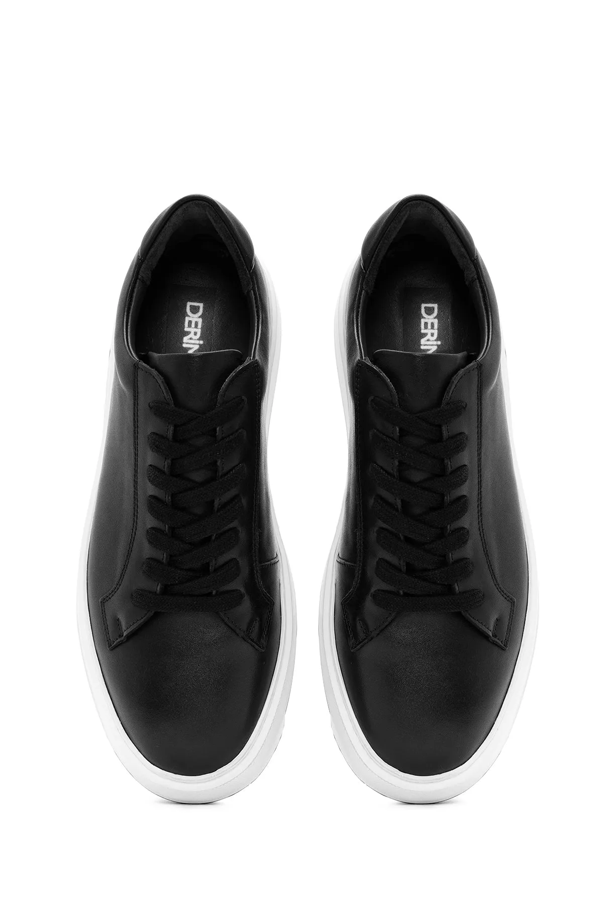 Erkek Siyah Bağcıklı Deri Sneaker