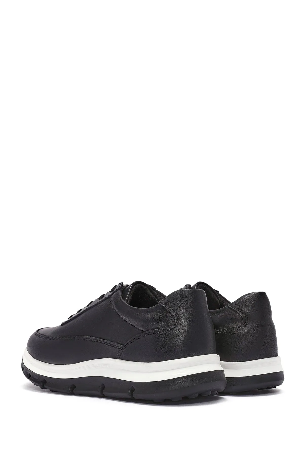 Erkek Siyah Bağcıklı Kalın Tabanlı Deri Casual Sneaker
