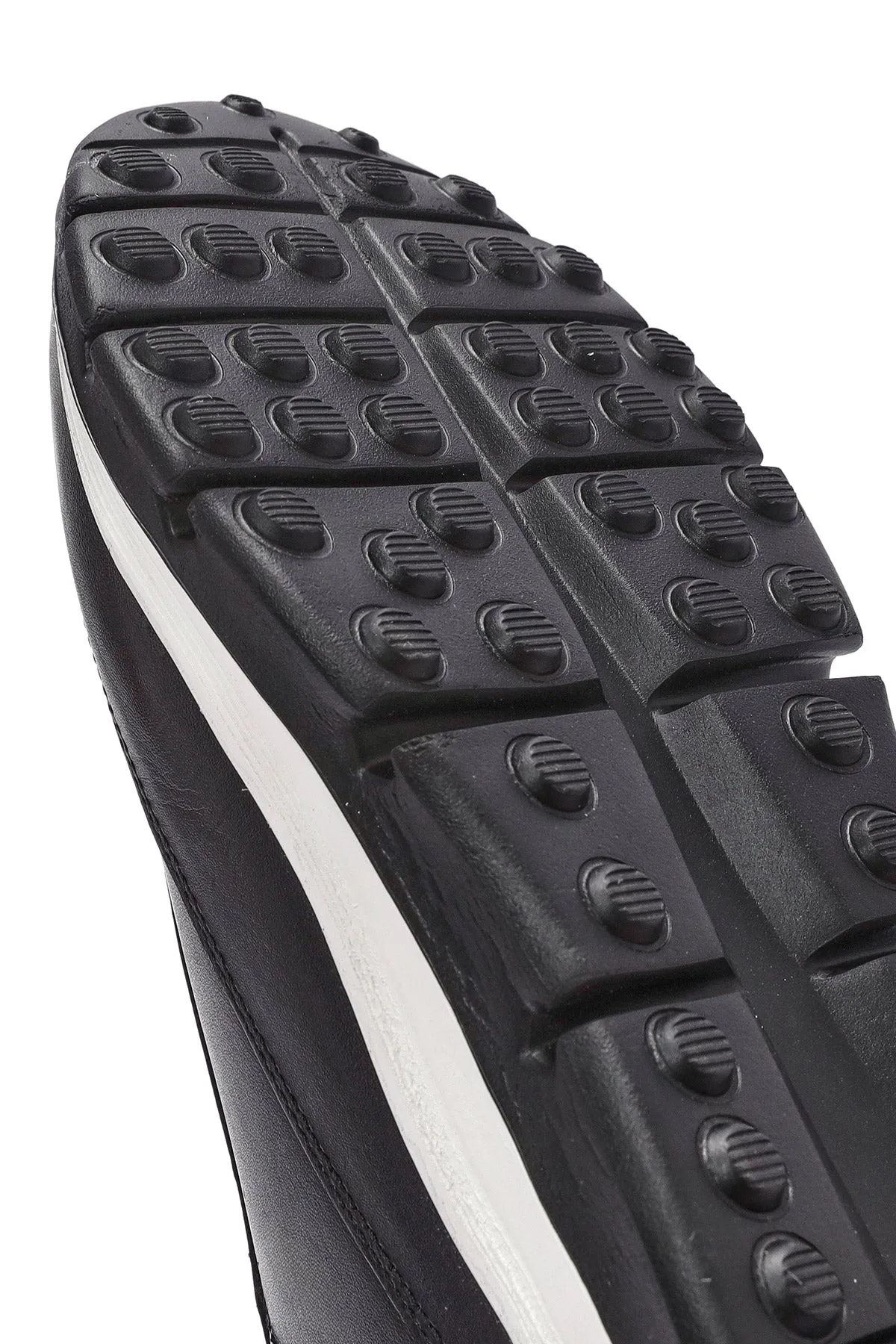 Erkek Siyah Bağcıklı Kalın Tabanlı Deri Casual Sneaker