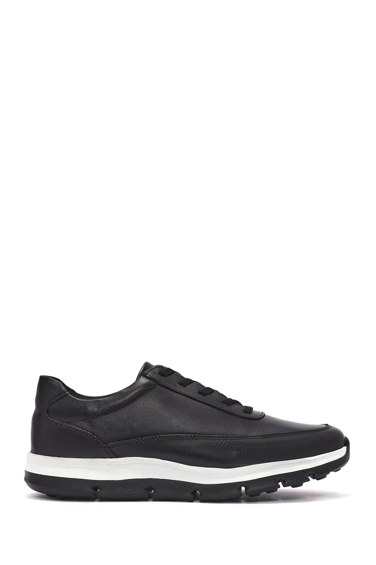 Erkek Siyah Bağcıklı Kalın Tabanlı Deri Casual Sneaker