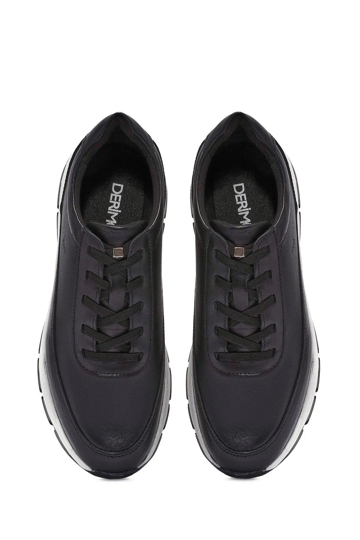 Erkek Siyah Bağcıklı Kalın Tabanlı Deri Casual Sneaker