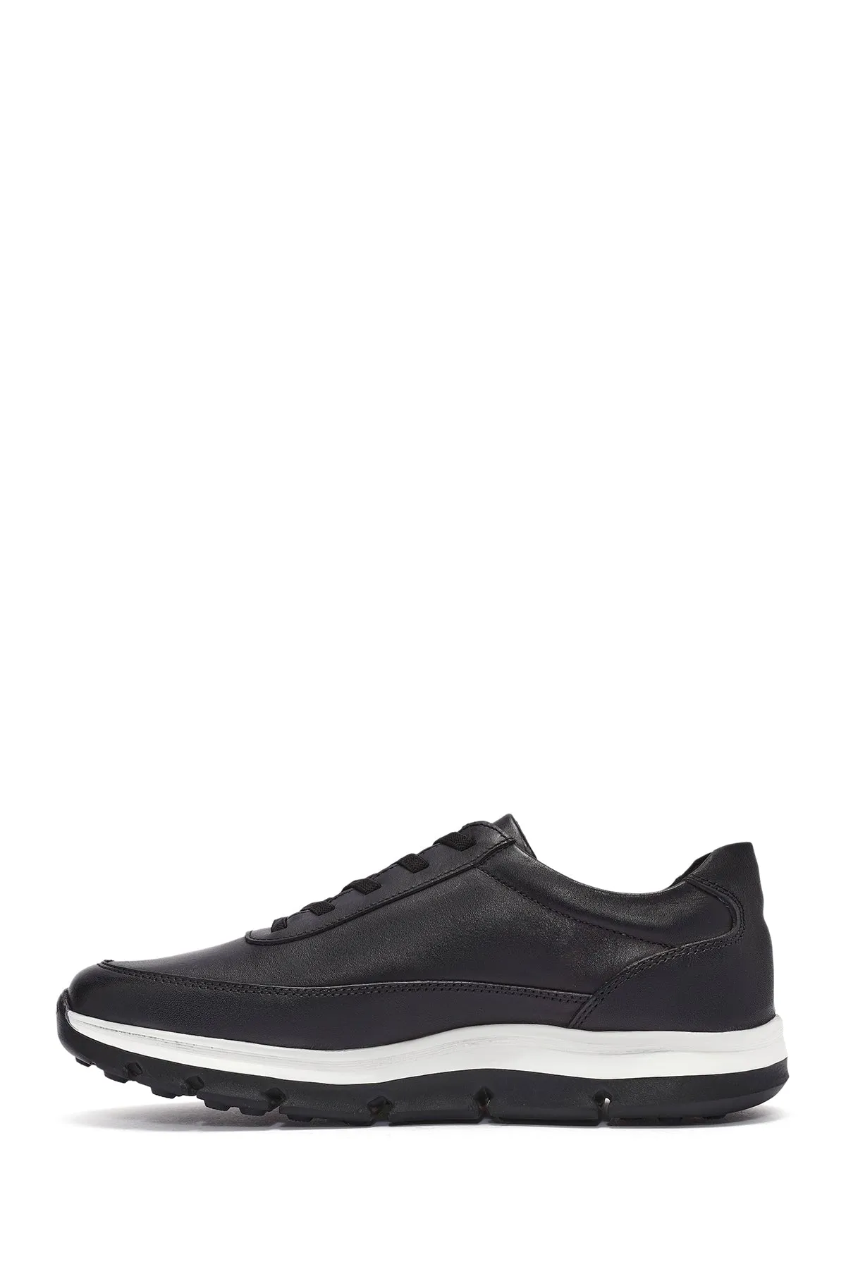 Erkek Siyah Bağcıklı Kalın Tabanlı Deri Casual Sneaker