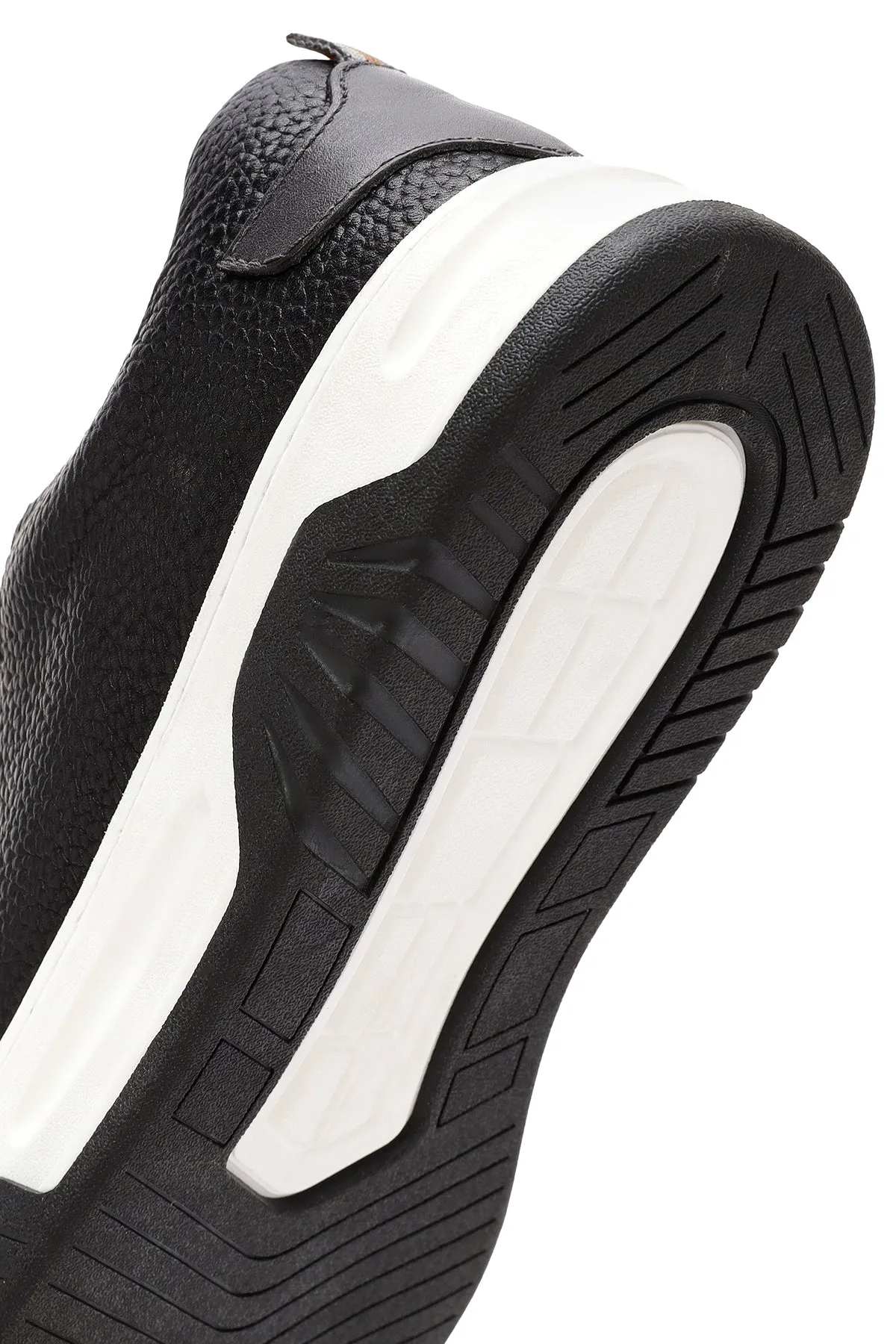 Erkek Siyah Bağcıklı Kalın Tabanlı Deri Sneaker