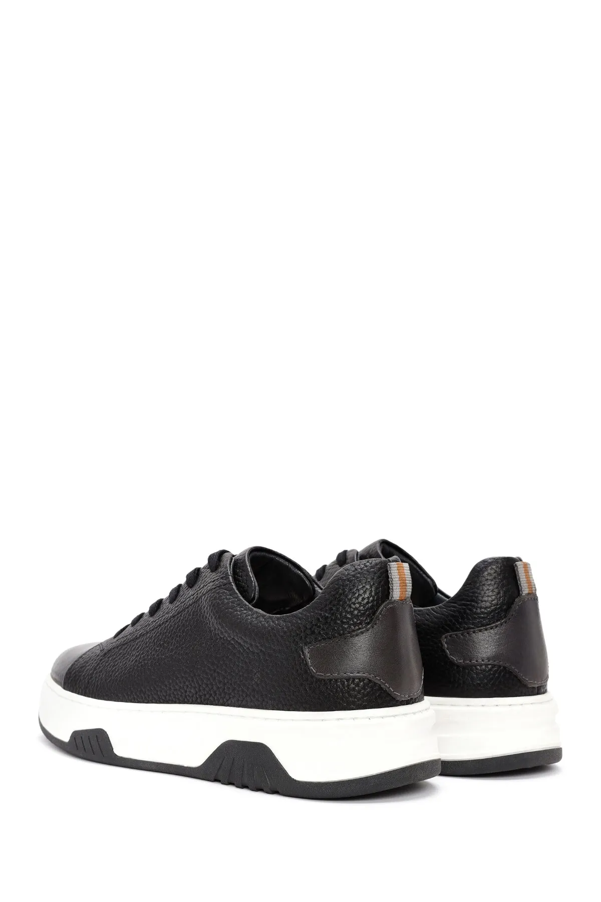 Erkek Siyah Bağcıklı Kalın Tabanlı Deri Sneaker