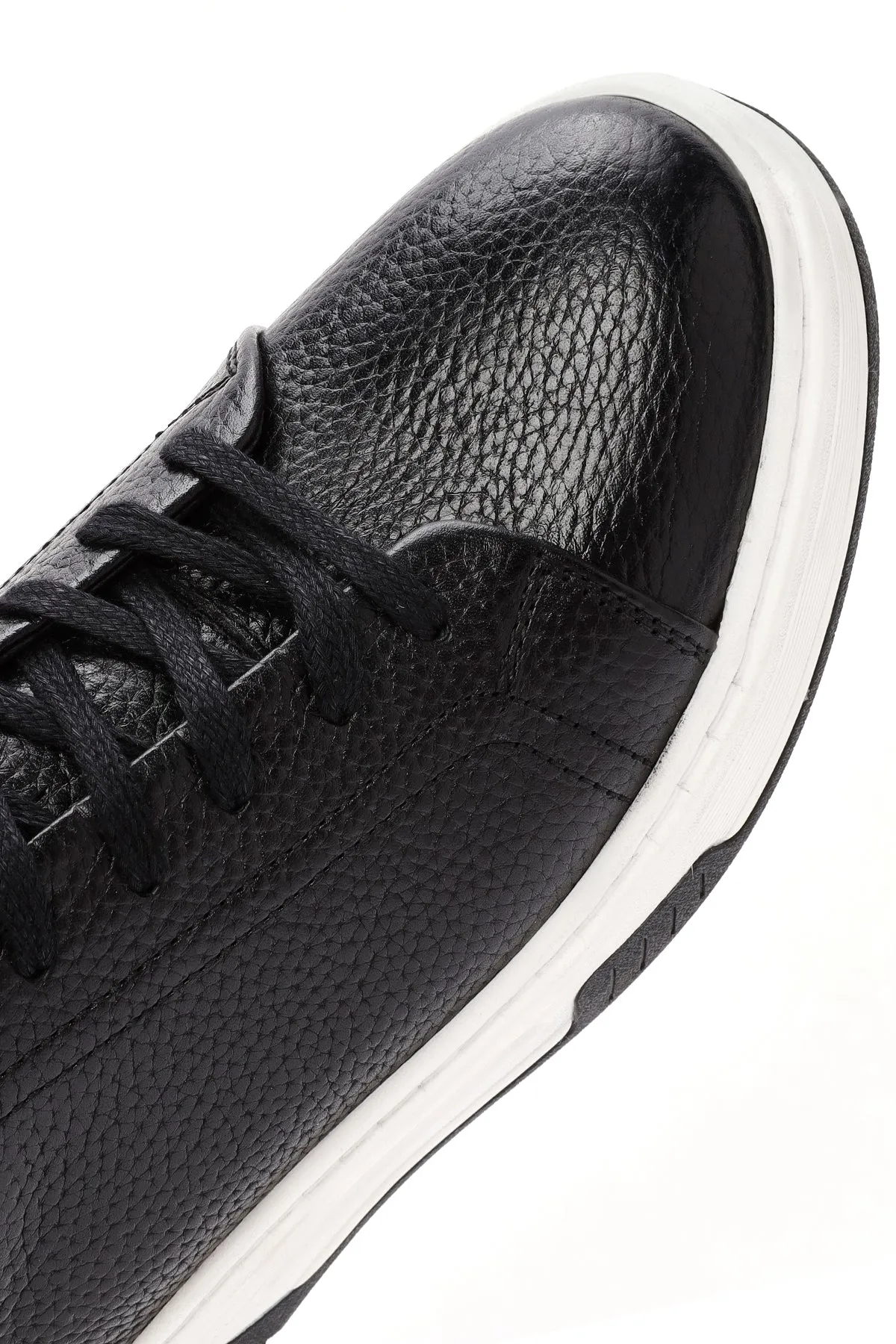 Erkek Siyah Bağcıklı Kalın Tabanlı Deri Sneaker