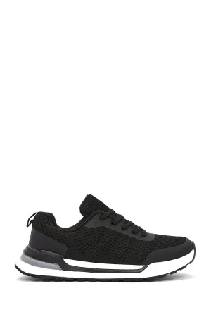 Erkek Siyah Bağcıklı Kumaş Sneaker