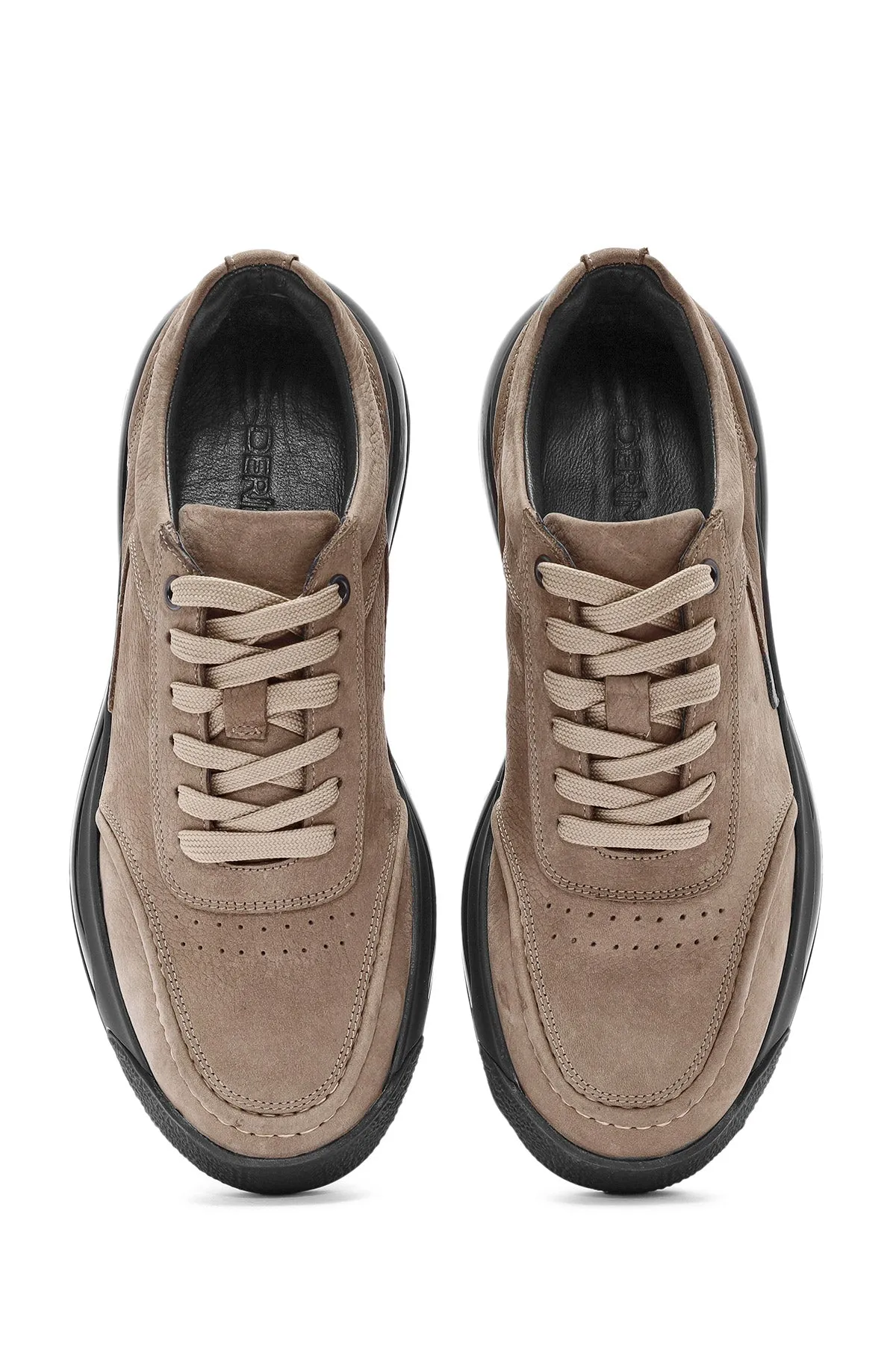 Erkek Vizon Bağcıklı Nubuk Deri Sneaker