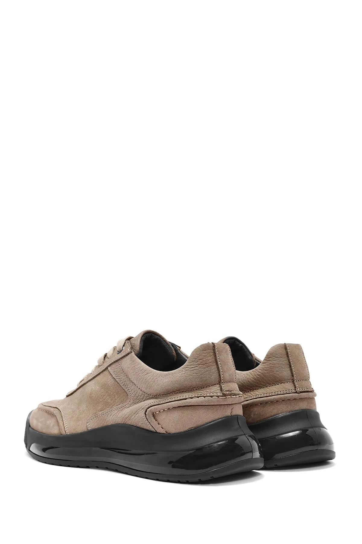 Erkek Vizon Bağcıklı Nubuk Deri Sneaker
