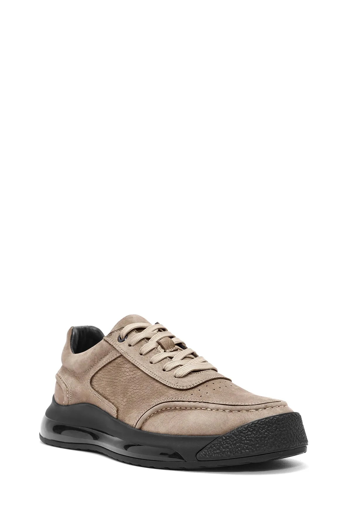 Erkek Vizon Bağcıklı Nubuk Deri Sneaker