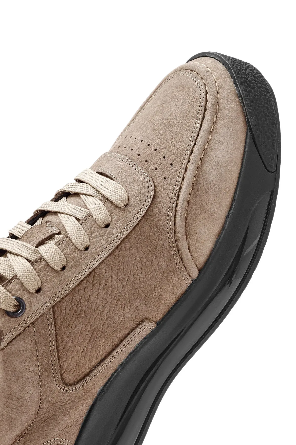 Erkek Vizon Bağcıklı Nubuk Deri Sneaker
