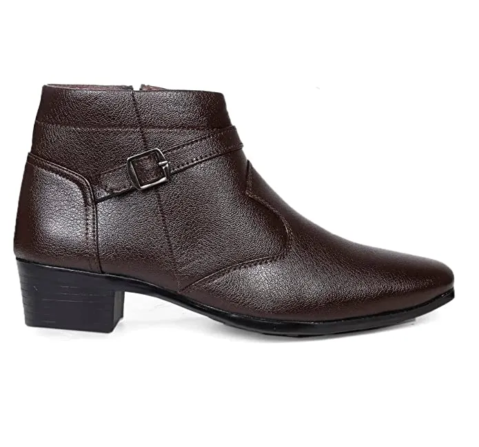 Fashionable Height Increasing Formal Buckle Zipper Boots For Men's-Unique and Classy