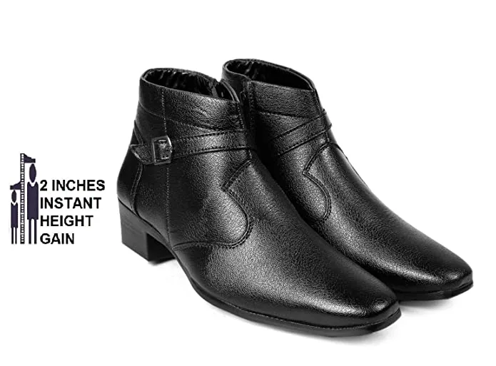 Fashionable Height Increasing Formal Buckle Zipper Boots For Men's-Unique and Classy