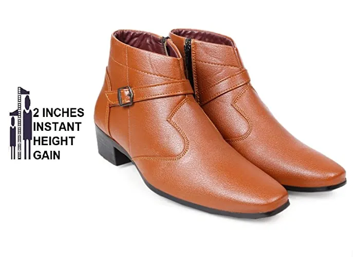 Fashionable Height Increasing Formal Buckle Zipper Boots For Men's-Unique and Classy