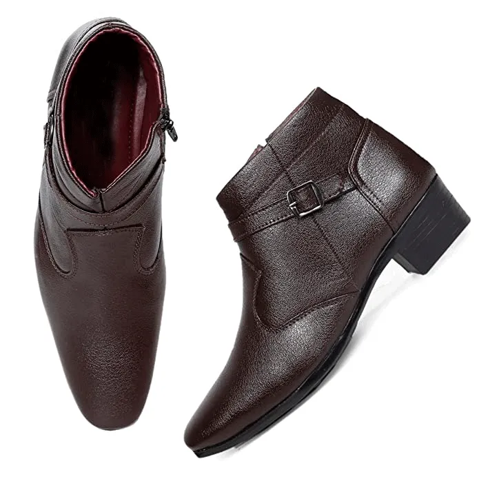 Fashionable Height Increasing Formal Buckle Zipper Boots For Men's-Unique and Classy