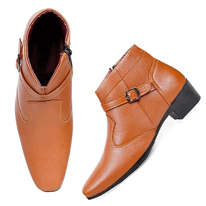 Fashionable Height Increasing Formal Buckle Zipper Boots For Men's-Unique and Classy