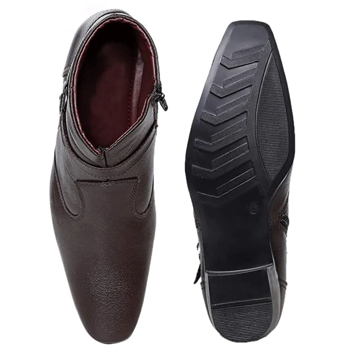 Fashionable Height Increasing Formal Buckle Zipper Boots For Men's-Unique and Classy