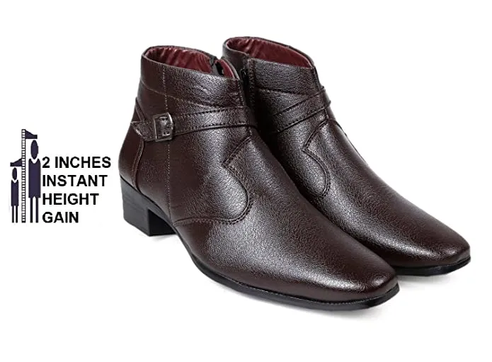 Fashionable Height Increasing Formal Buckle Zipper Boots For Men's-Unique and Classy