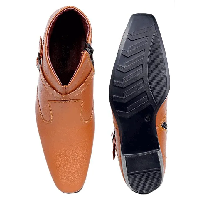 Fashionable Height Increasing Formal Buckle Zipper Boots For Men's-Unique and Classy