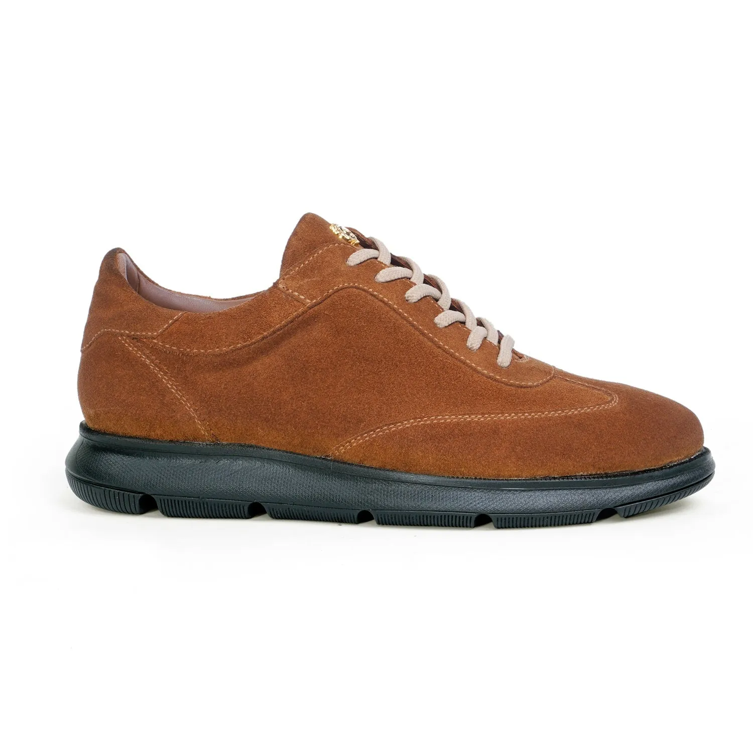 Full Suede Stitched Mid-Top Sneaker in Tan