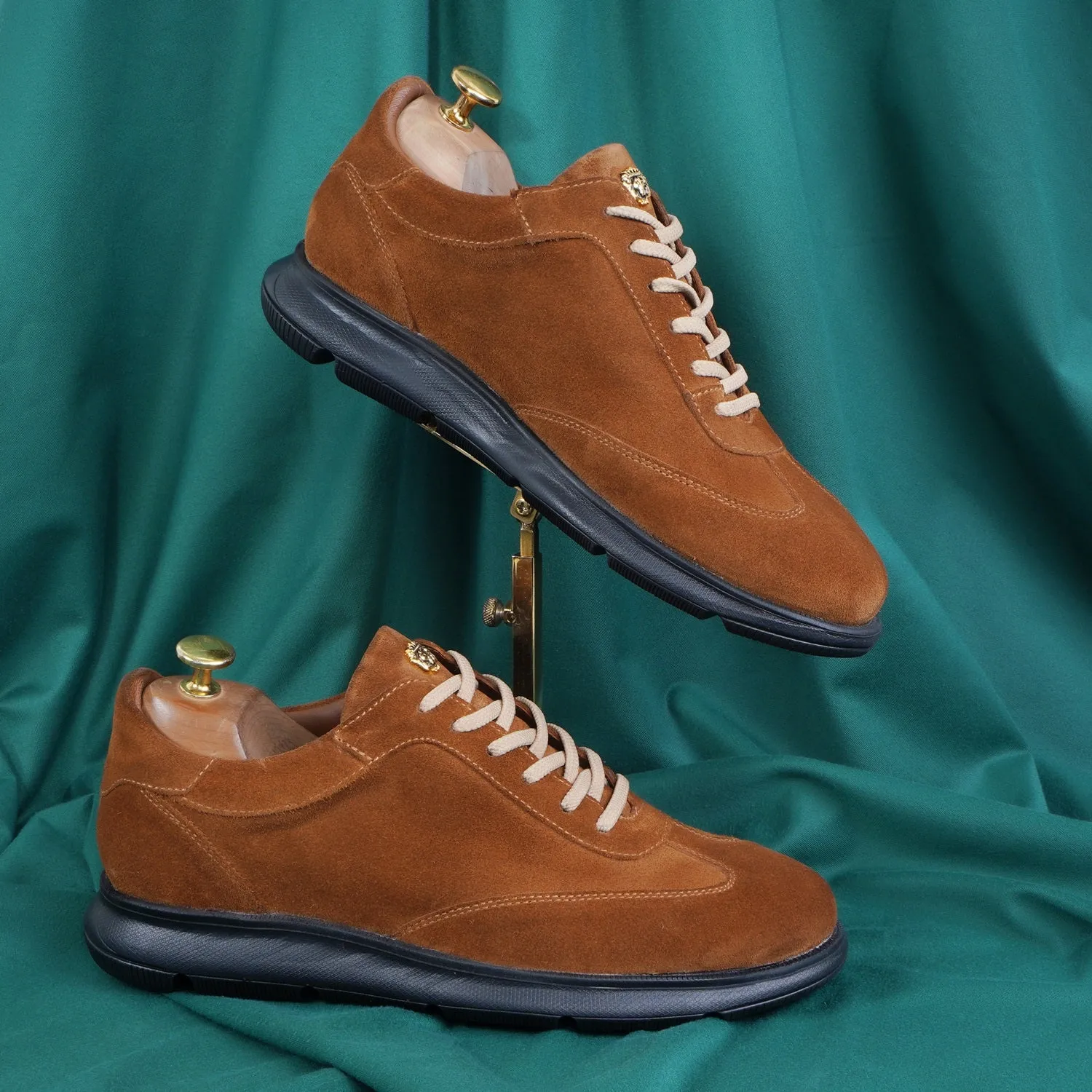 Full Suede Stitched Mid-Top Sneaker in Tan
