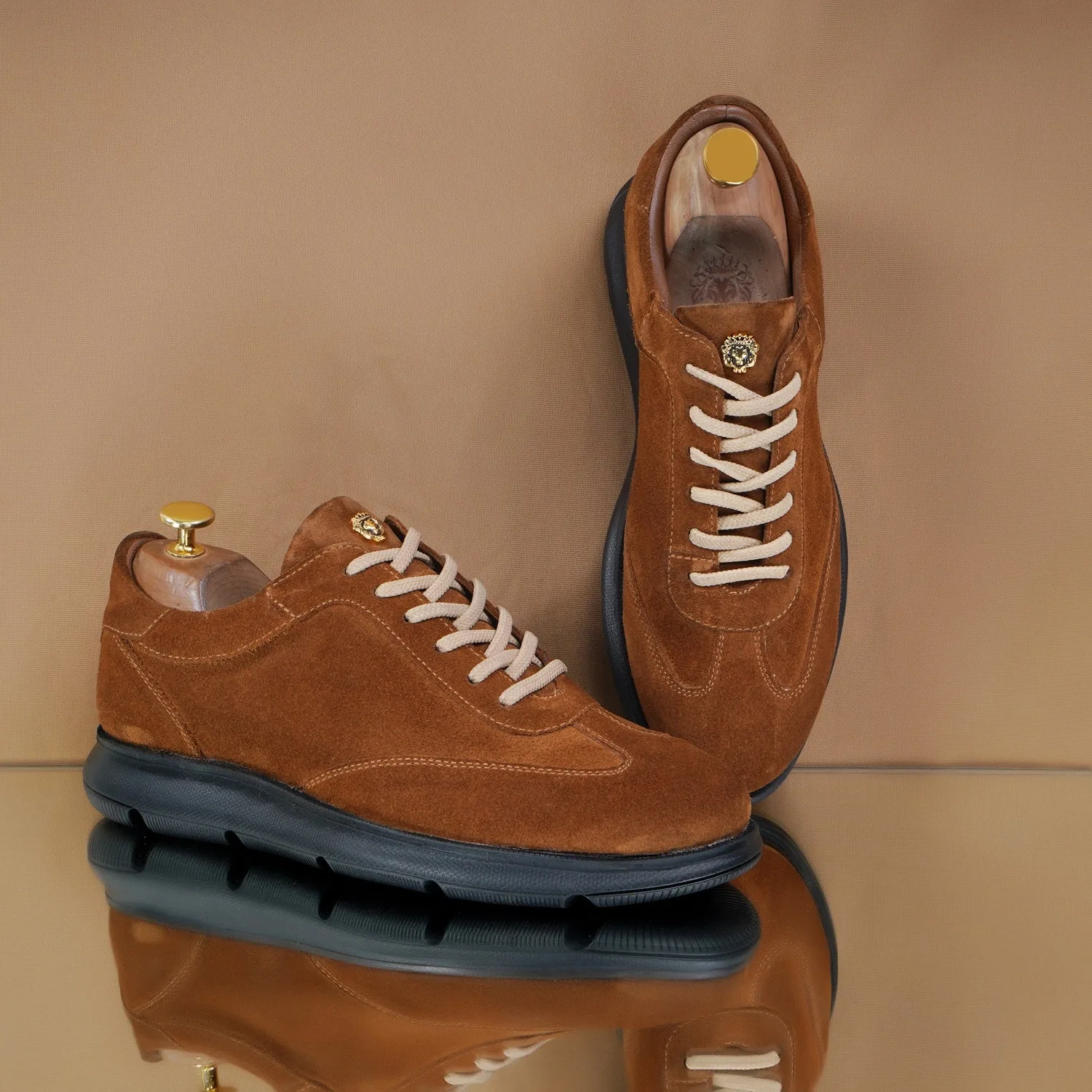 Full Suede Stitched Mid-Top Sneaker in Tan