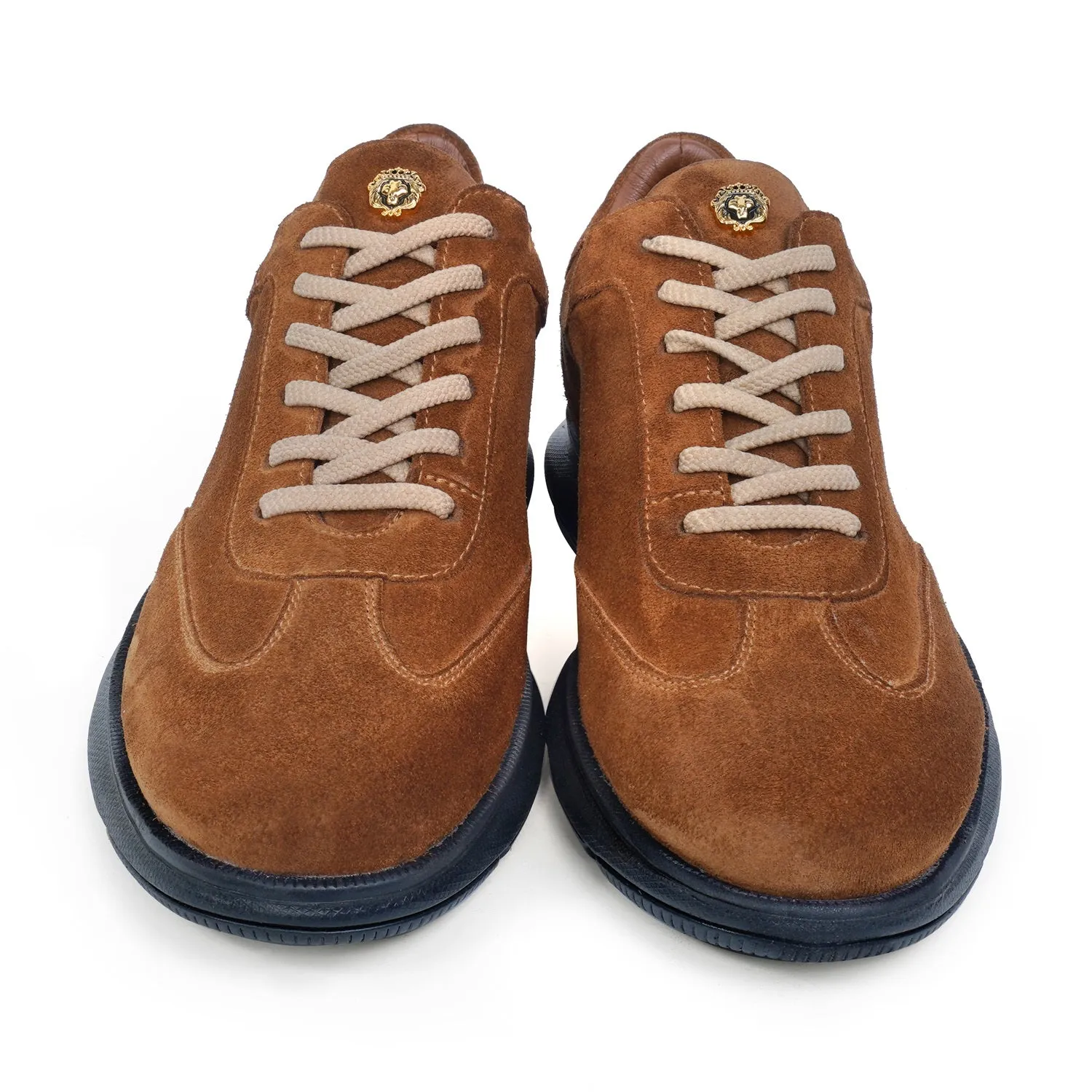 Full Suede Stitched Mid-Top Sneaker in Tan