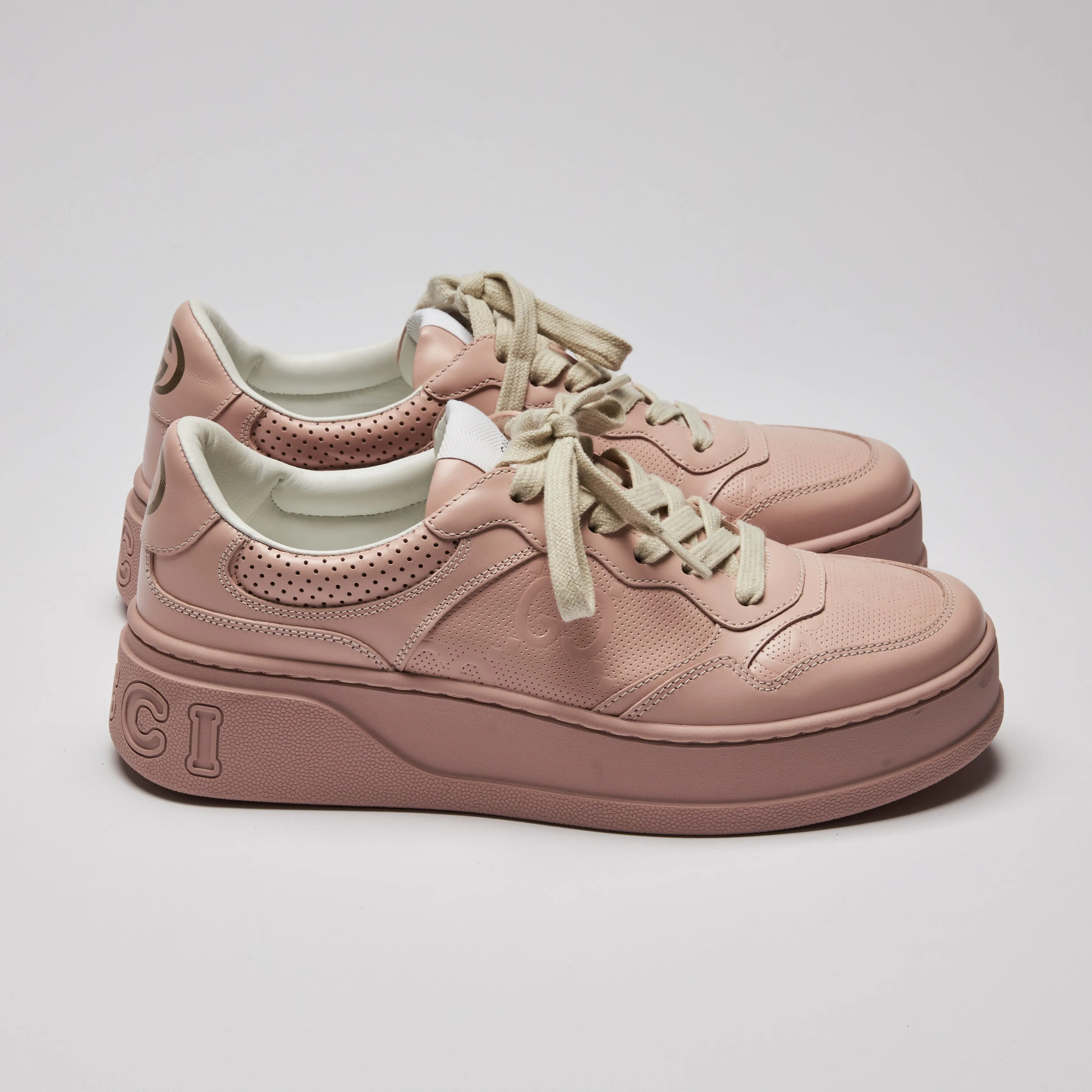 Gucci Light Pink Leather Platform Sneakers Size 39.5
