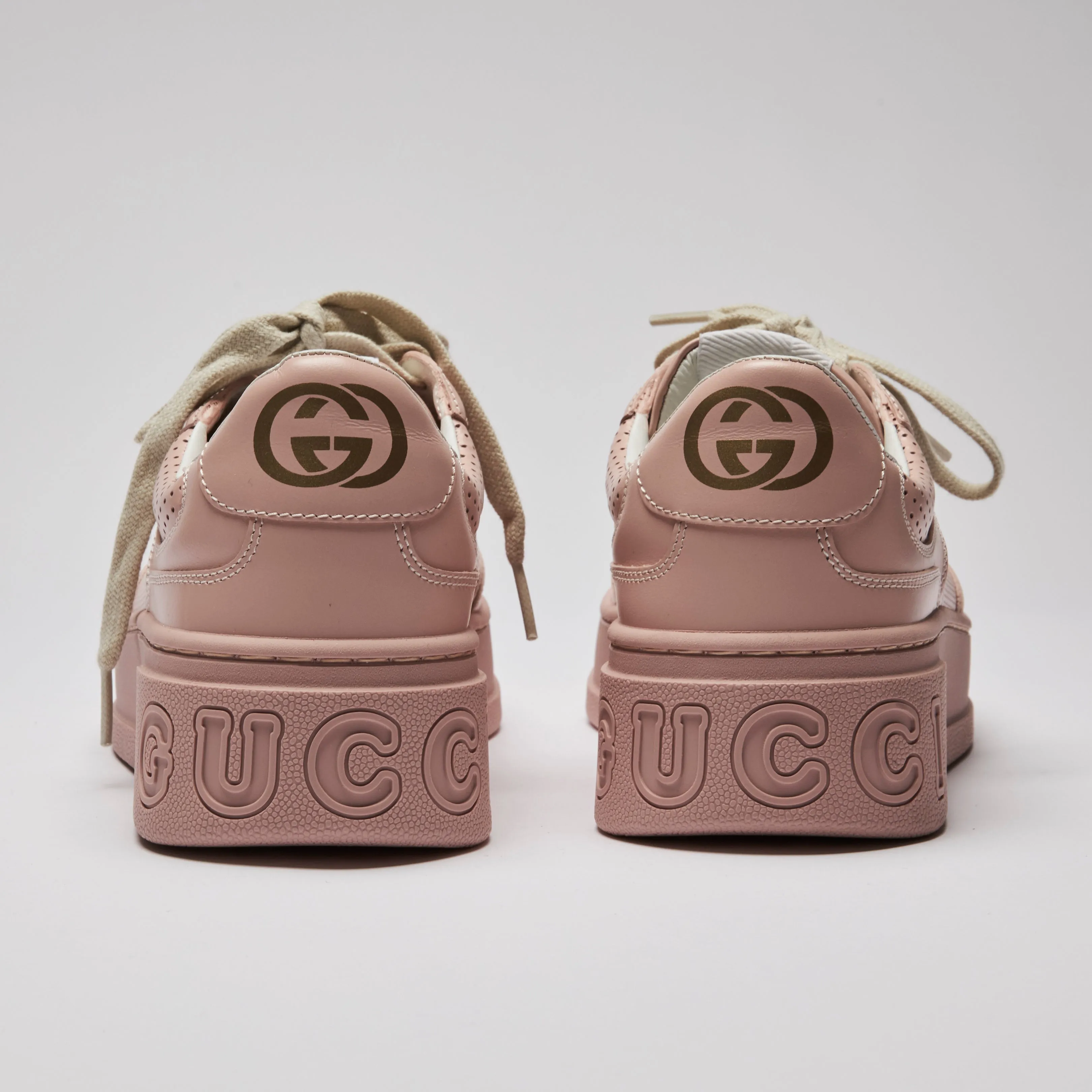 Gucci Light Pink Leather Platform Sneakers Size 39.5
