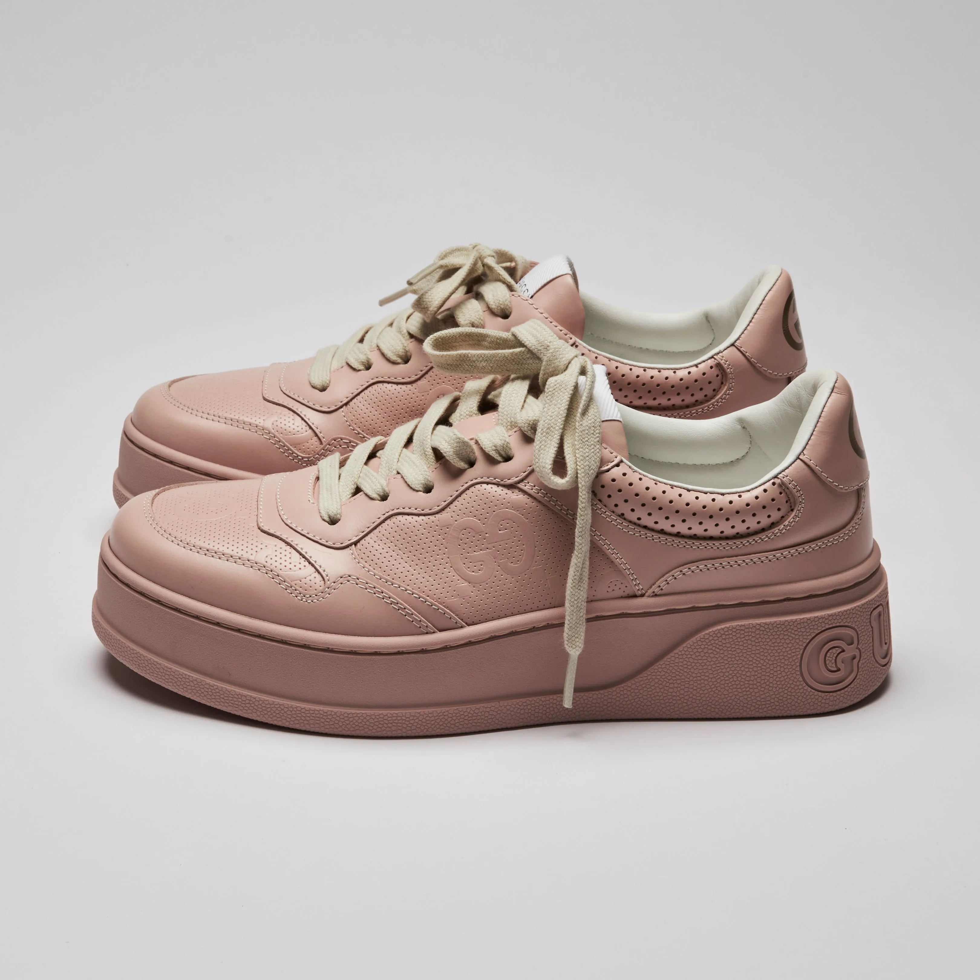Gucci Light Pink Leather Platform Sneakers Size 39.5