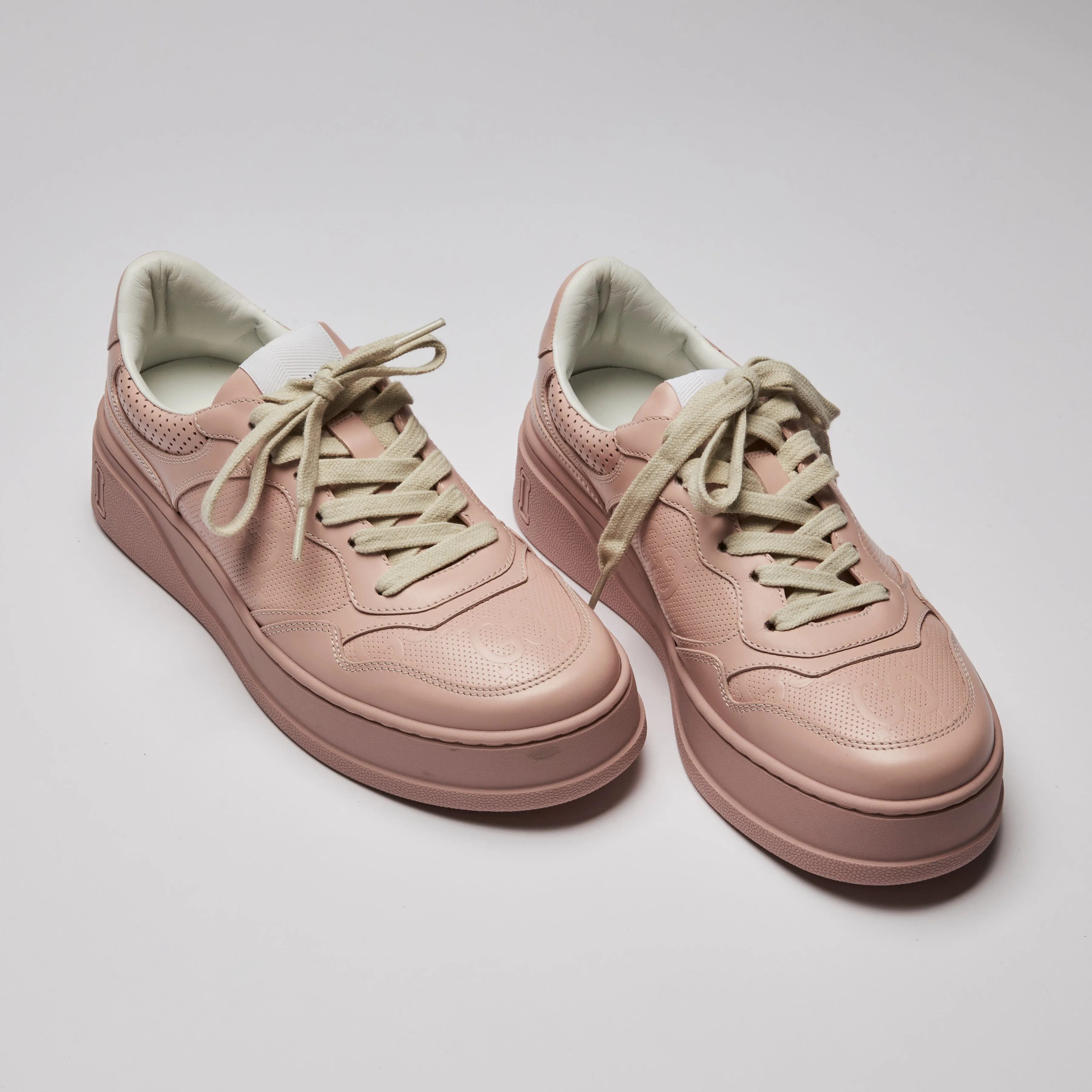 Gucci Light Pink Leather Platform Sneakers Size 39.5