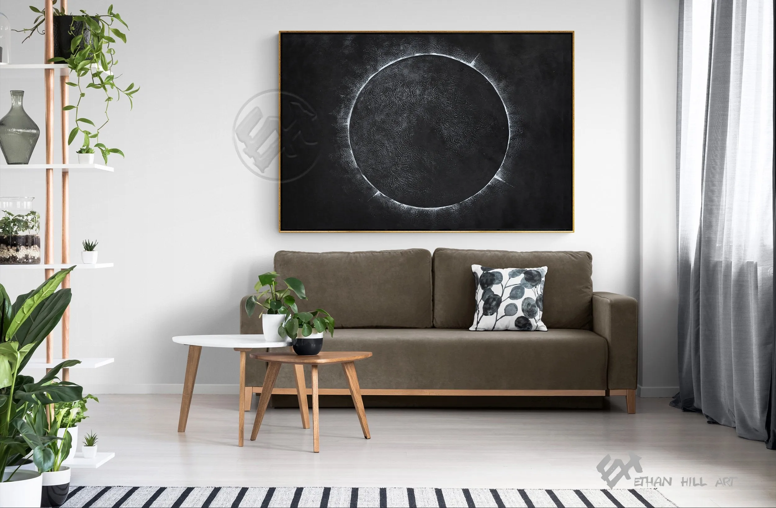 Horizontal Minimalist solar eclipse painting H13H