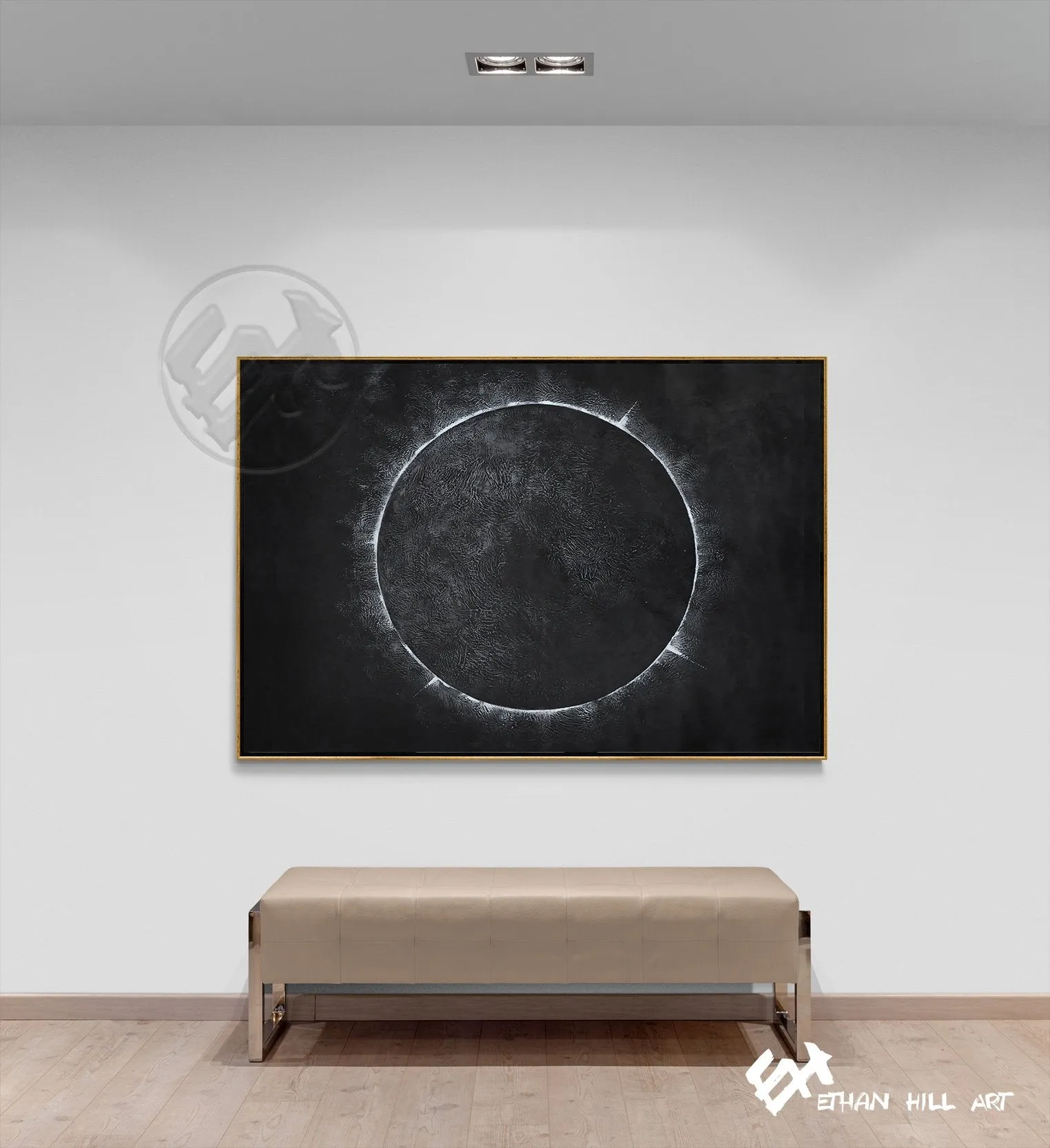 Horizontal Minimalist solar eclipse painting H13H