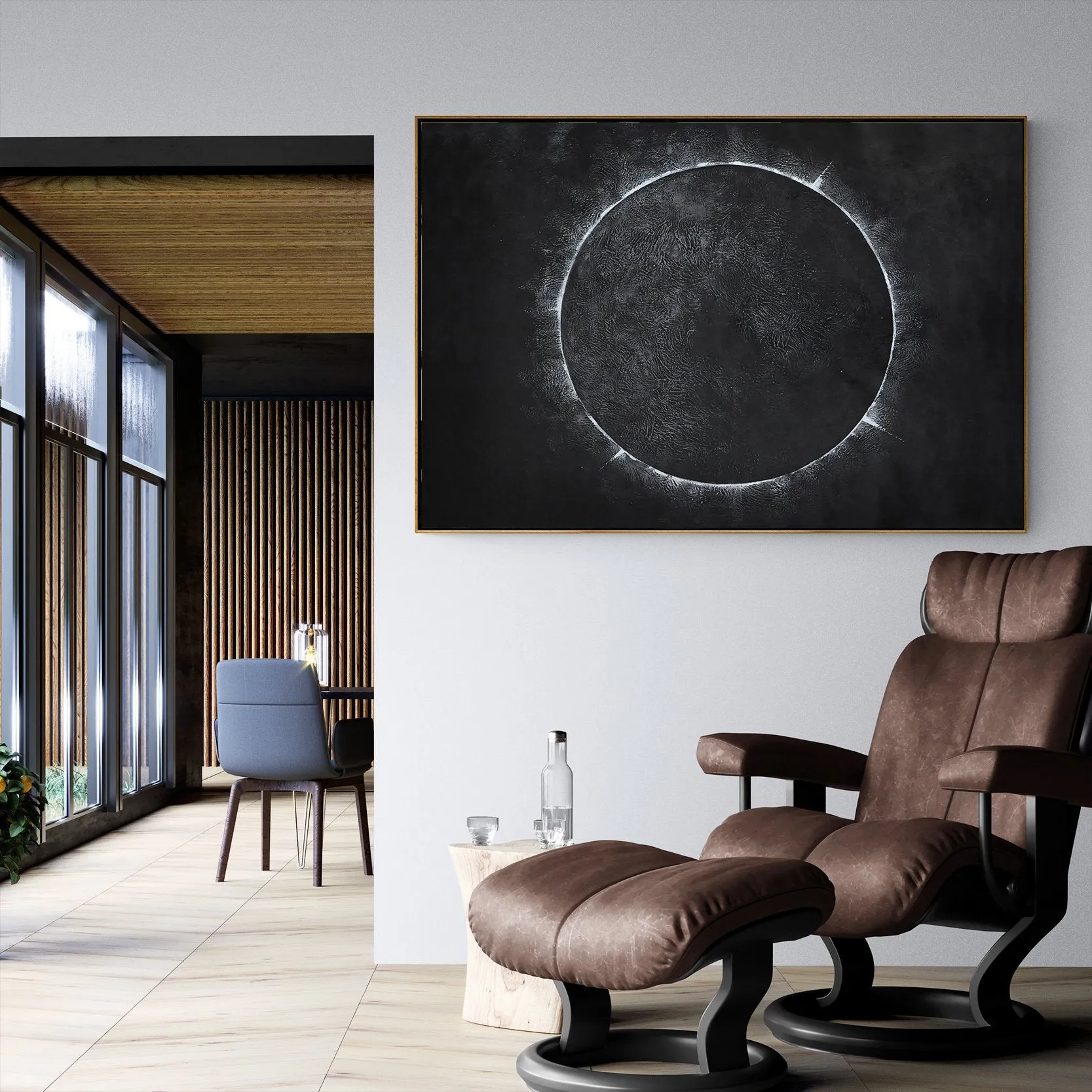 Horizontal Minimalist solar eclipse painting H13H