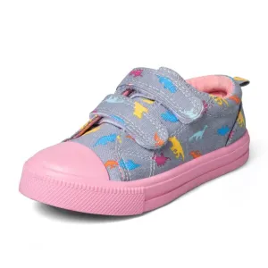 K KomForme Casual Kids Canvas Shoes Gray Dinosaur Size 4-12 (Toddler Girl)