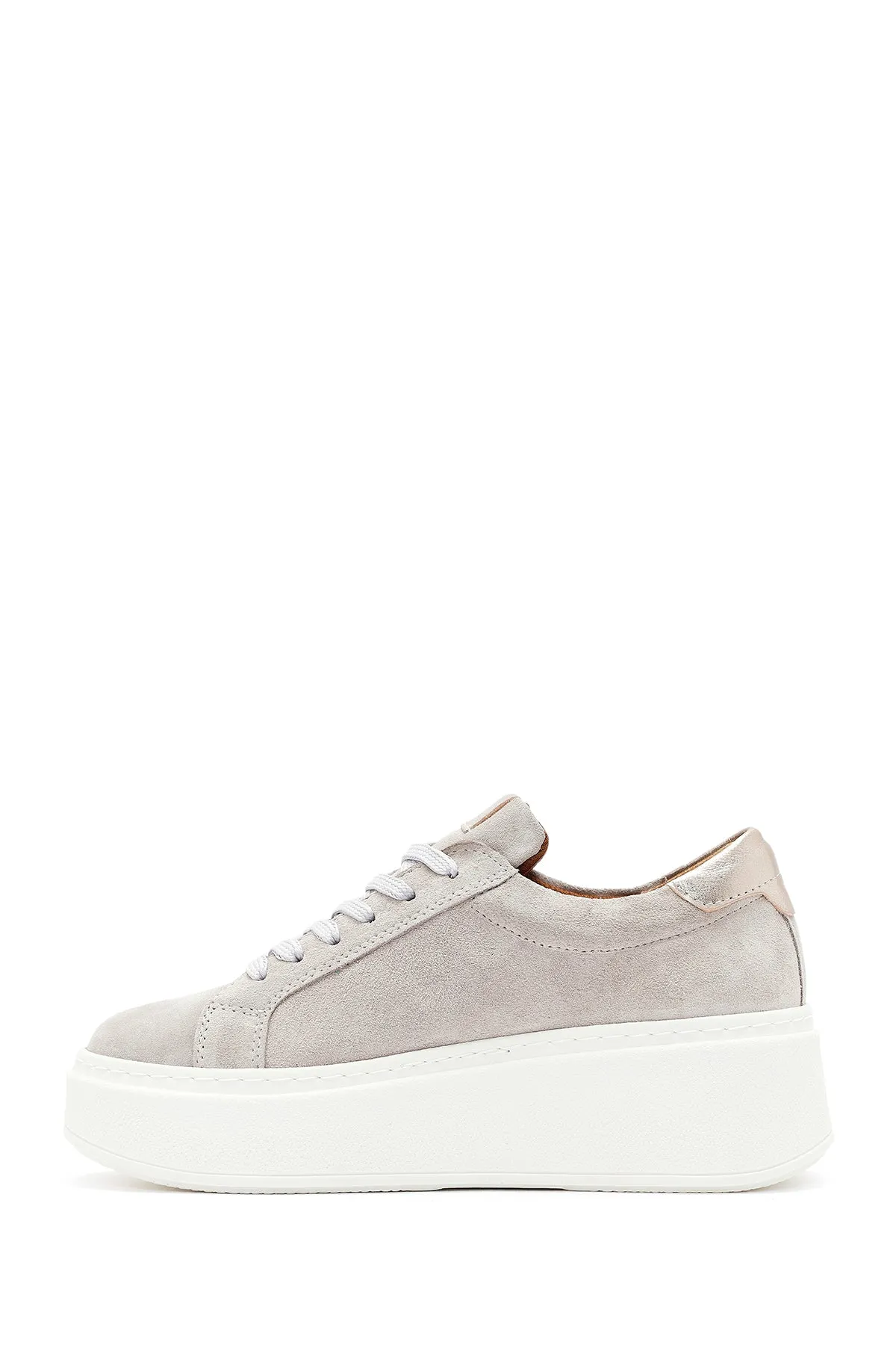Kadın Bej Bağcıklı Kalın Tabanlı Süet Deri Sneaker