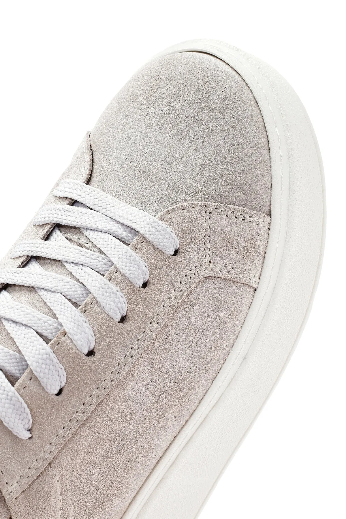 Kadın Bej Bağcıklı Kalın Tabanlı Süet Deri Sneaker