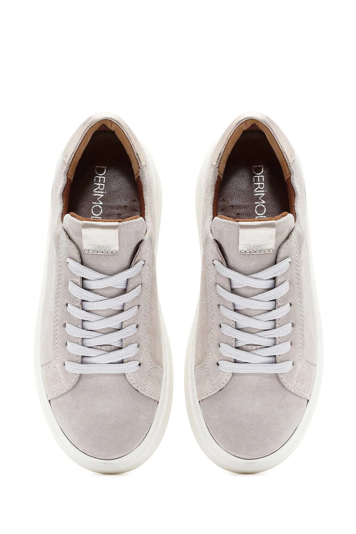 Kadın Bej Bağcıklı Kalın Tabanlı Süet Deri Sneaker