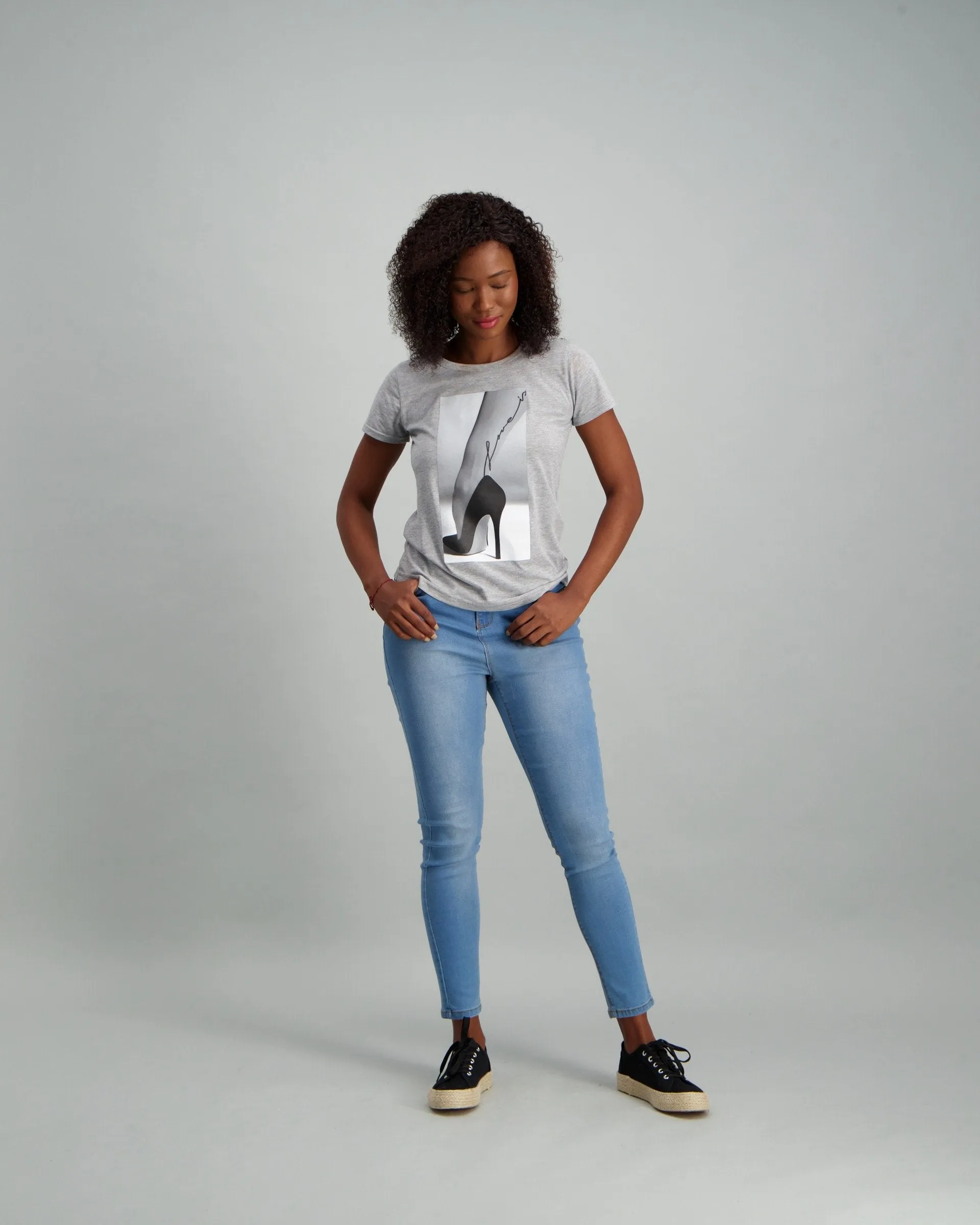 Ladies Heel Photo T-Shirt - Grey Melange