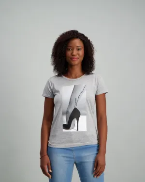 Ladies Heel Photo T-Shirt - Grey Melange