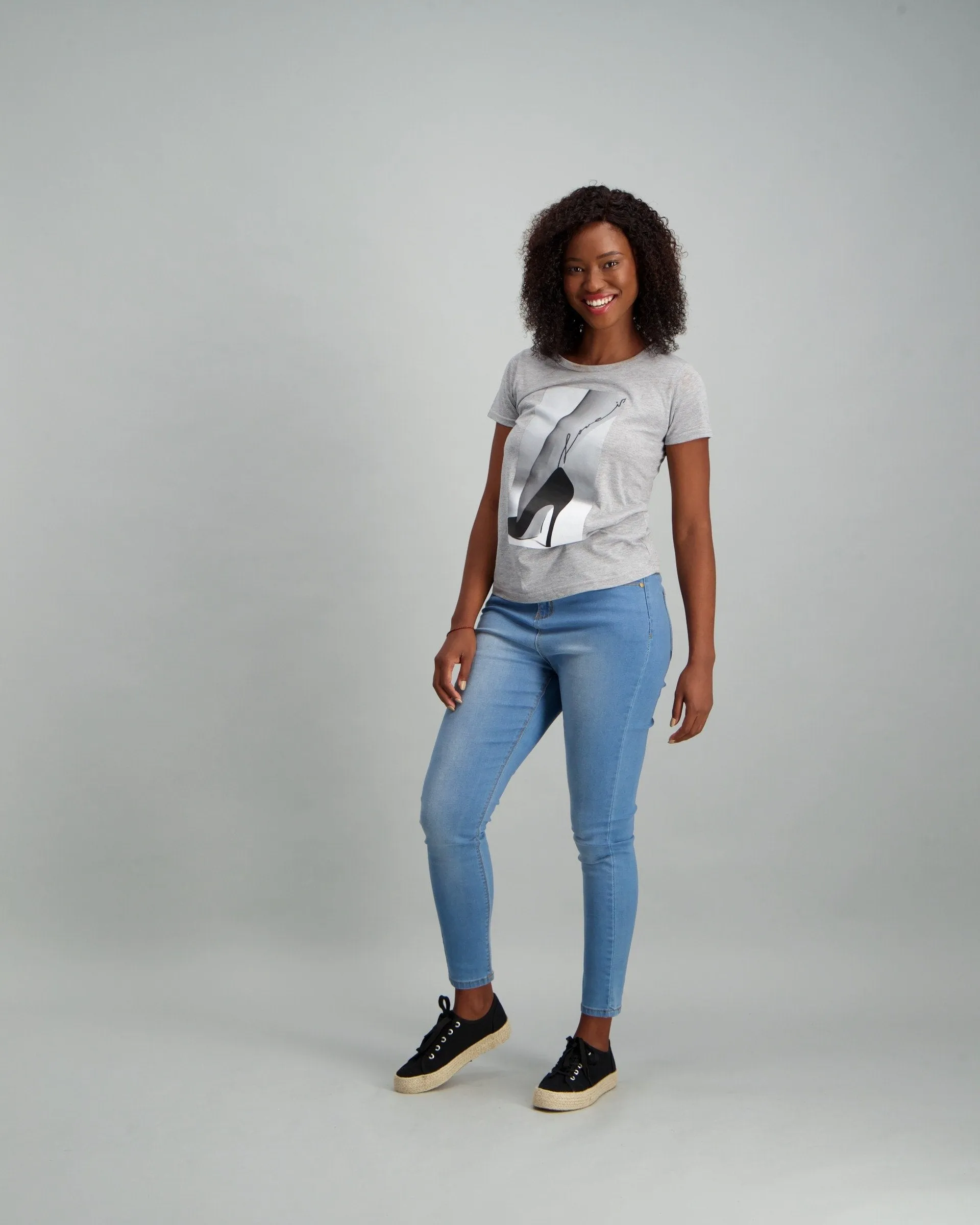 Ladies Heel Photo T-Shirt - Grey Melange