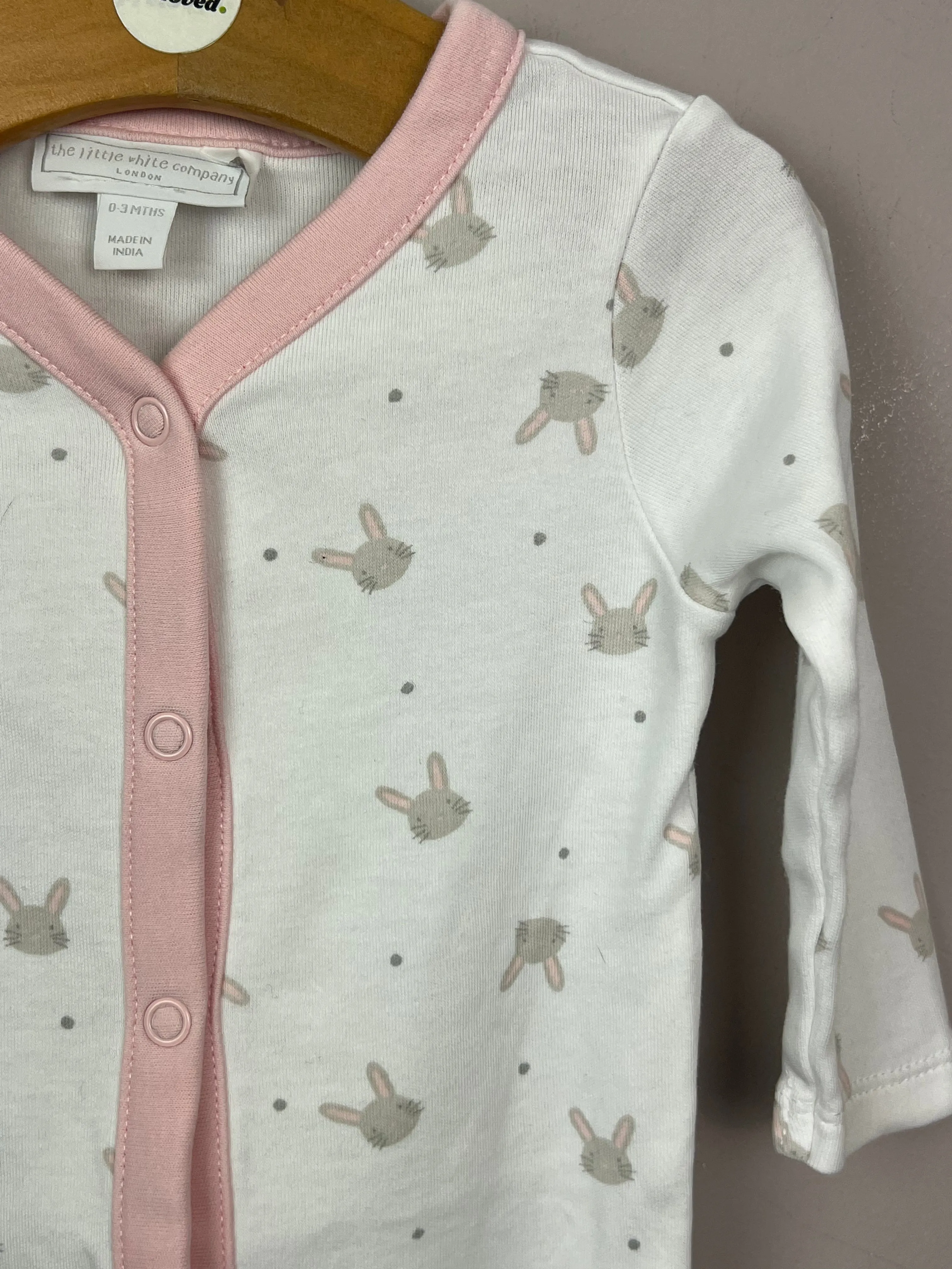 Little White Company white bunny sleepsuit 0-3m