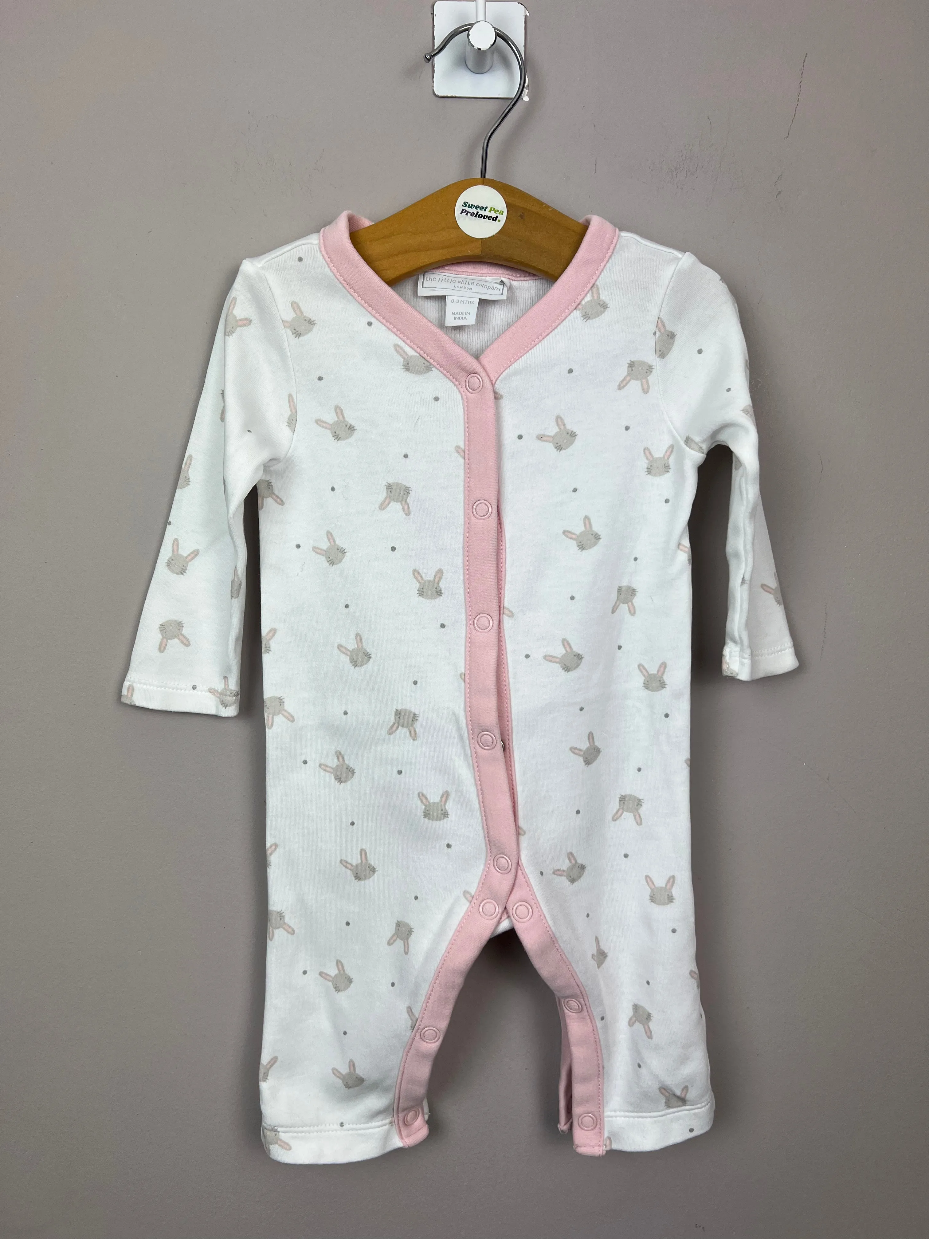 Little White Company white bunny sleepsuit 0-3m