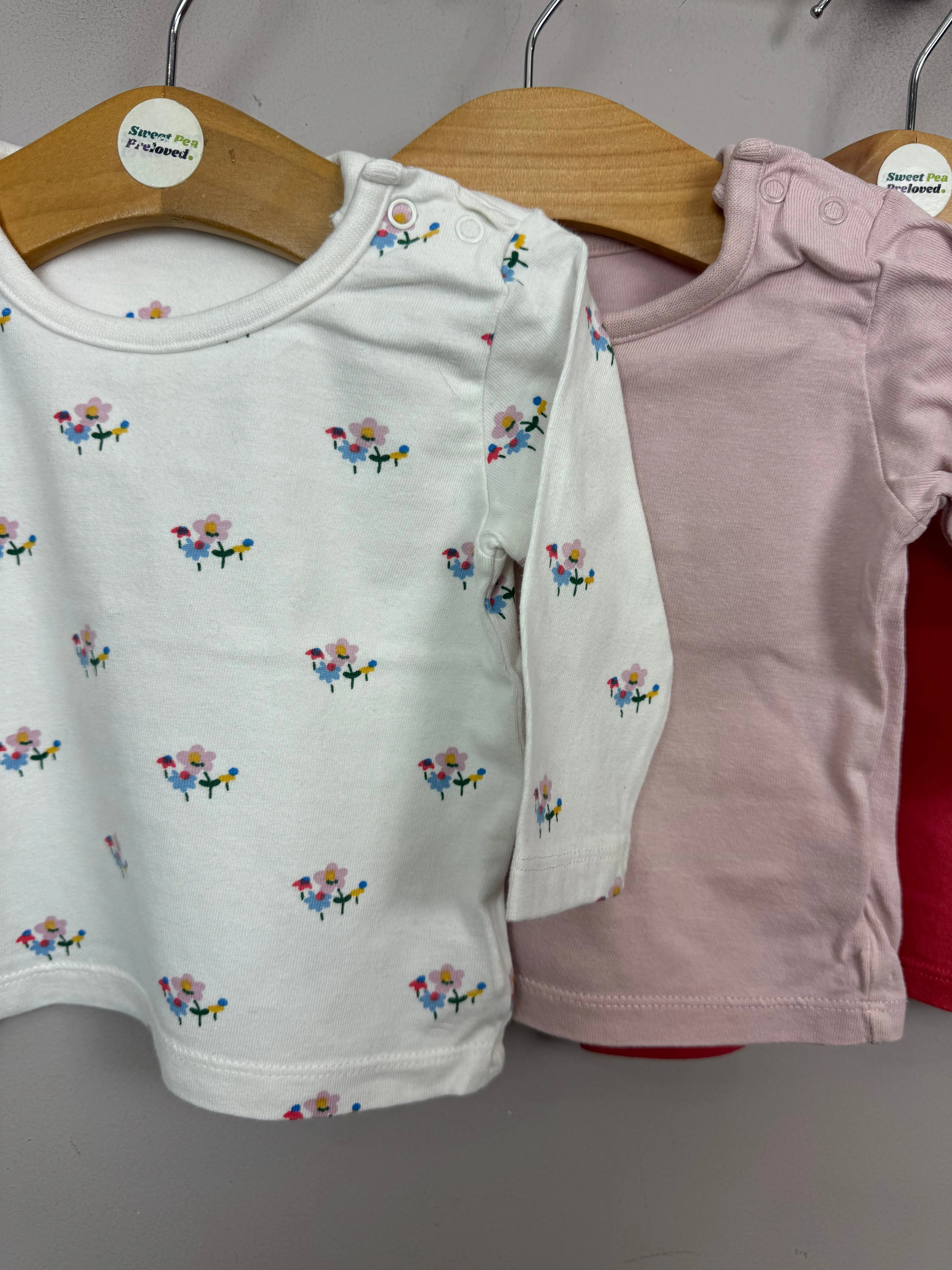 M&S 3pk Long Sleeve T-shirts 0-3m