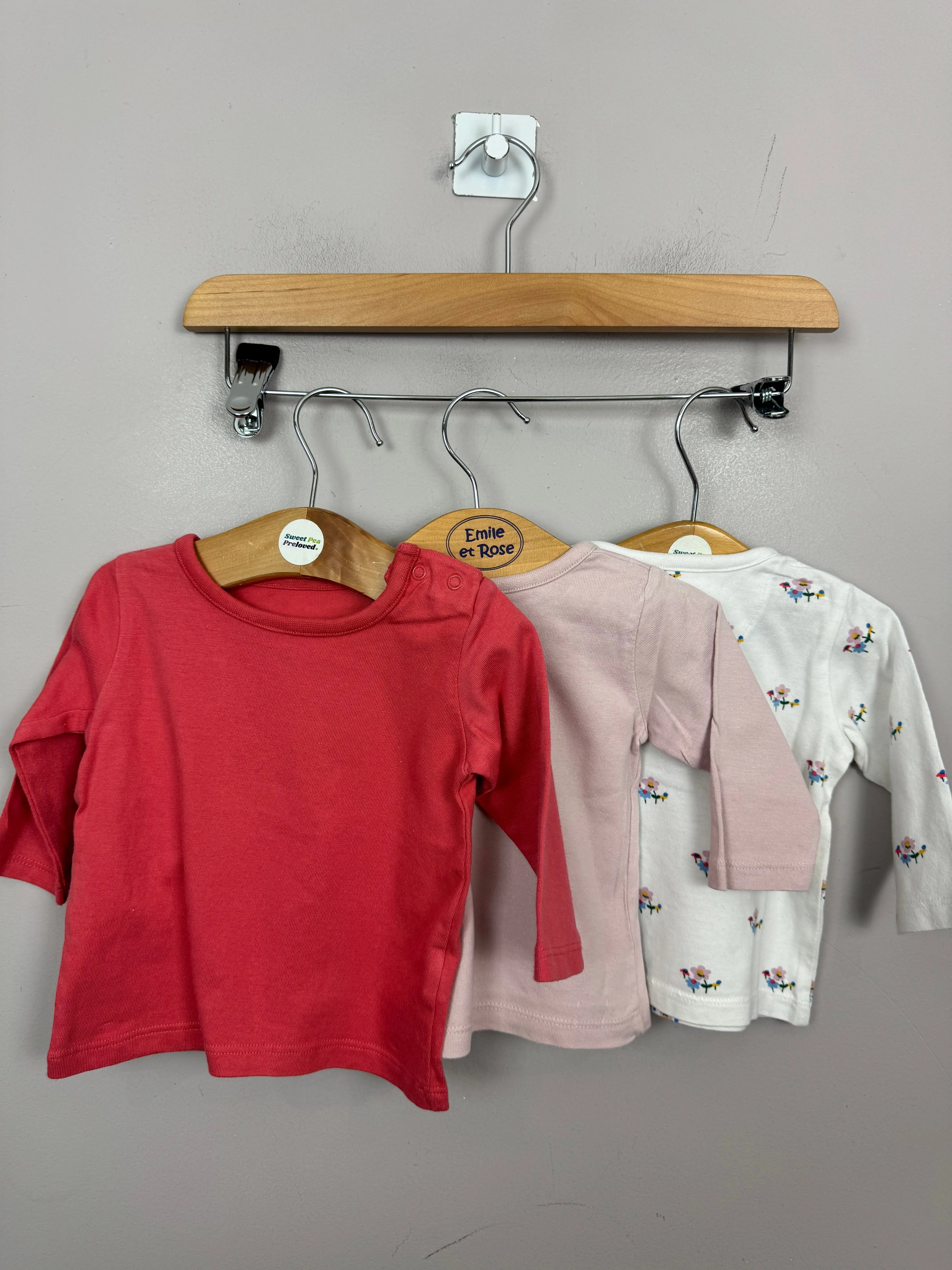 M&S 3pk Long Sleeve T-shirts 0-3m