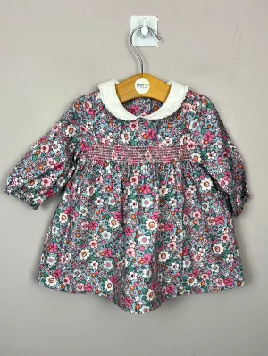 M&S Blue floral smocked dress 3-6m